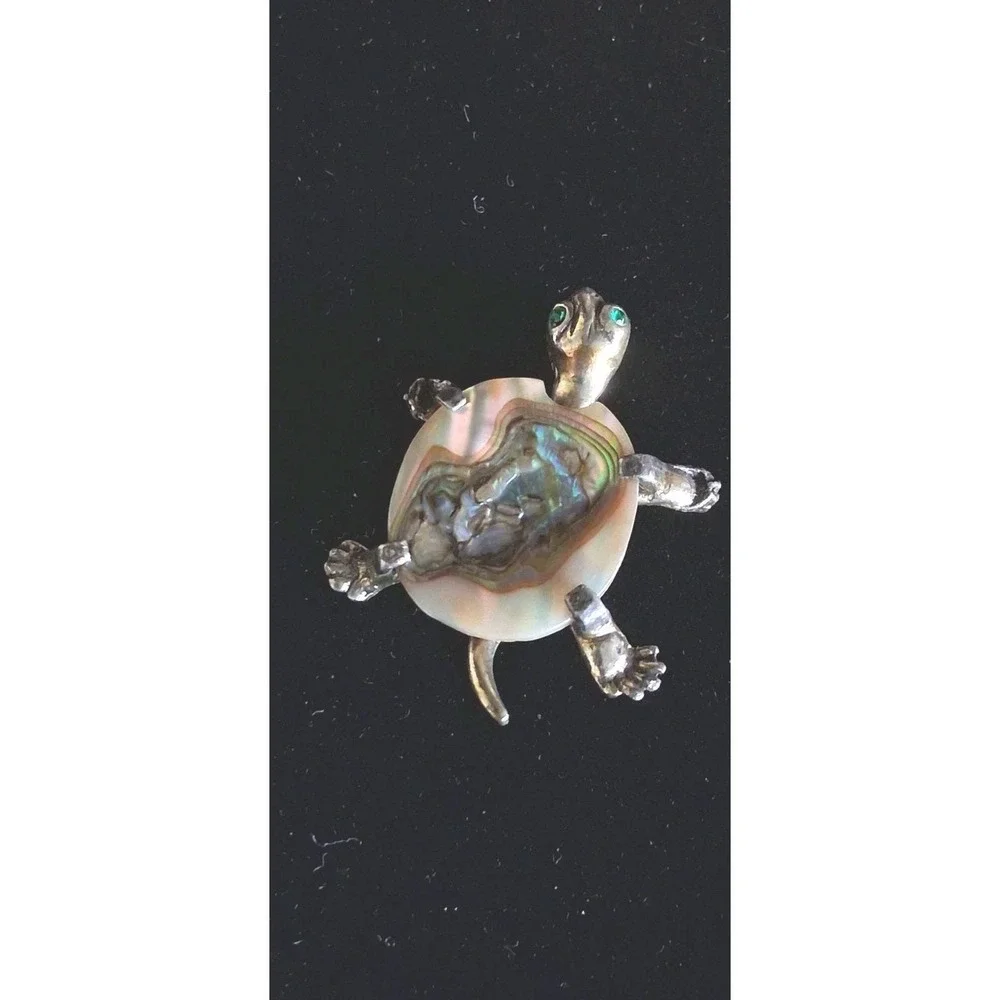 Vintage Mexican Silver and Abalone Shell Turtle Brooch Pin